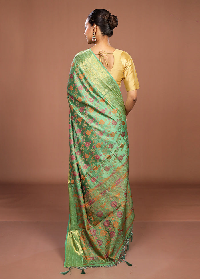 Green Dupion Silk Saree With Blouse Piece