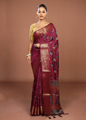 Purple Dupion Silk Saree With Blouse Piece