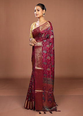 Purple Dupion Silk Saree With Blouse Piece