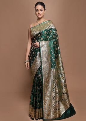 Green Banarasi Silk Saree With Blouse Piece