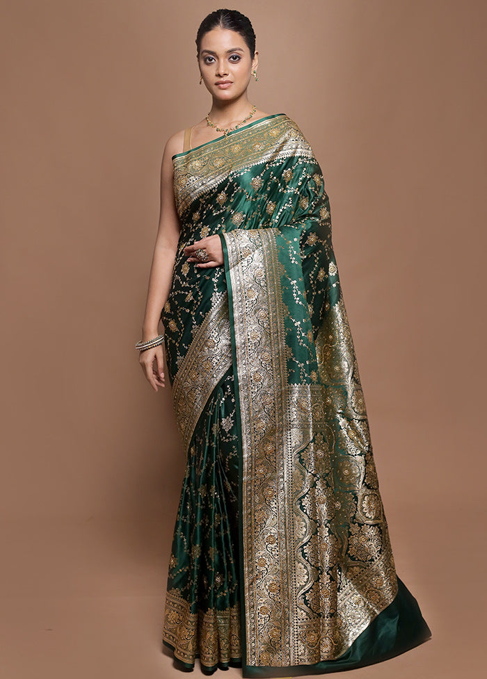 Green Banarasi Silk Saree With Blouse Piece