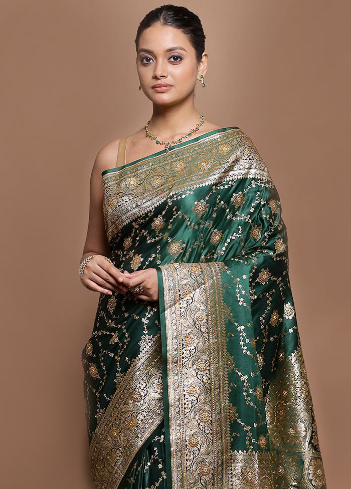 Green Banarasi Silk Saree With Blouse Piece