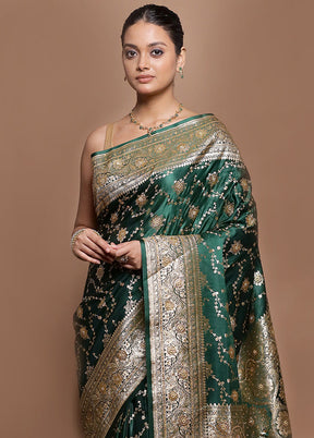 Green Banarasi Silk Saree With Blouse Piece