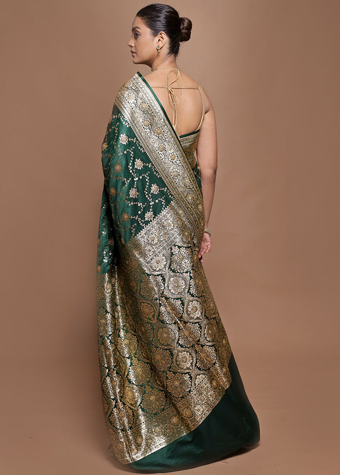 Green Banarasi Silk Saree With Blouse Piece