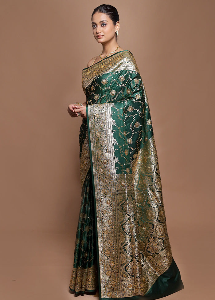 Green Banarasi Silk Saree With Blouse Piece
