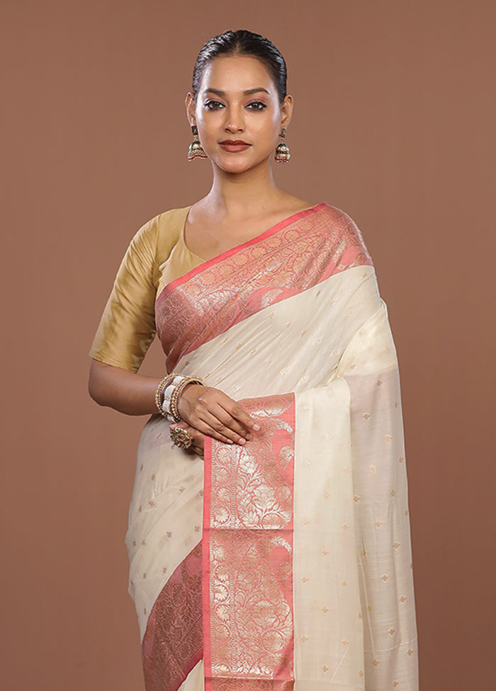 Cream Cotton Saree With Blouse Piece