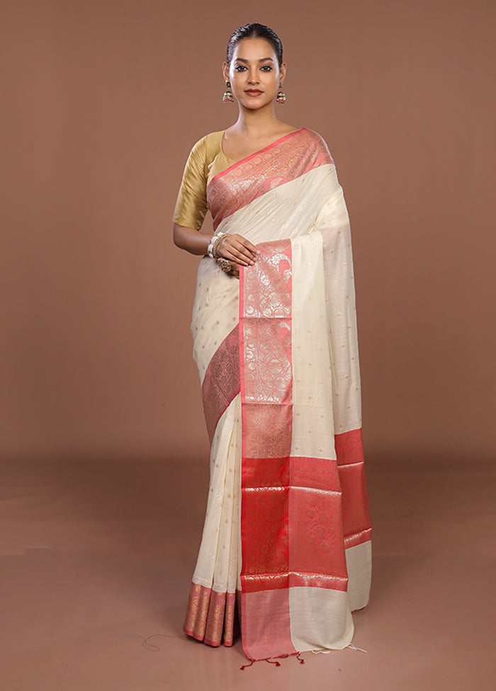 Cream Cotton Saree With Blouse Piece