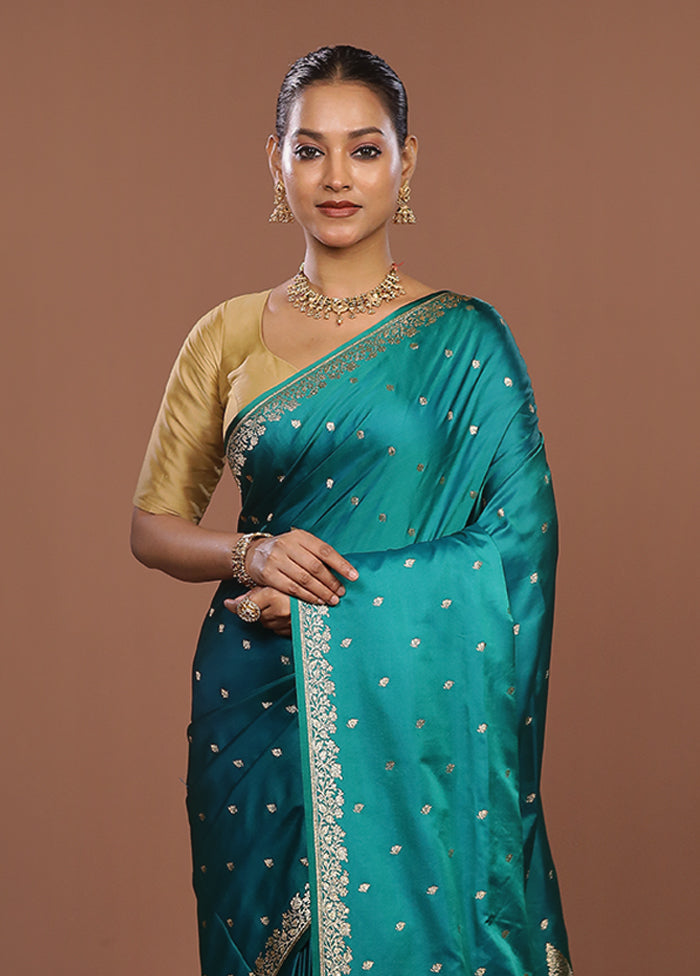 Green Banarasi Silk Saree With Blouse Piece