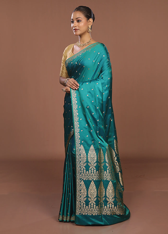 Green Banarasi Silk Saree With Blouse Piece