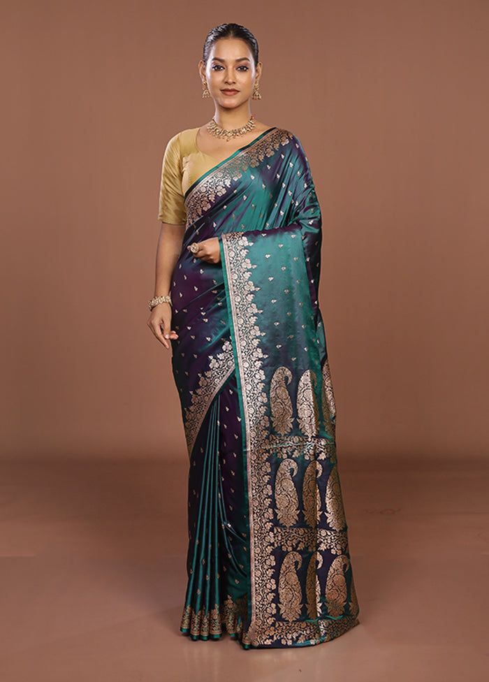 Blue Banarasi Silk Saree With Blouse Piece