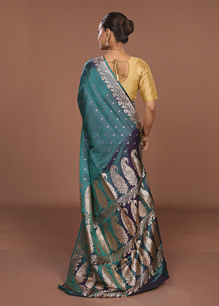Blue Banarasi Silk Saree With Blouse Piece