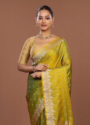 Green Banarasi Silk Saree With Blouse Piece