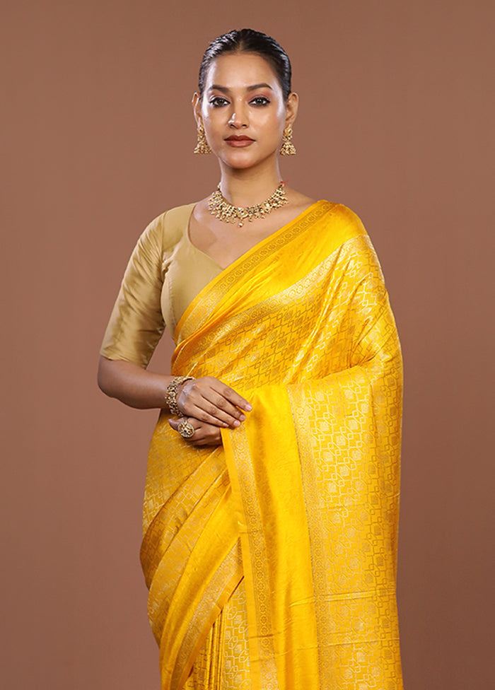 Yellow Dupion Silk Saree With Blouse Piece