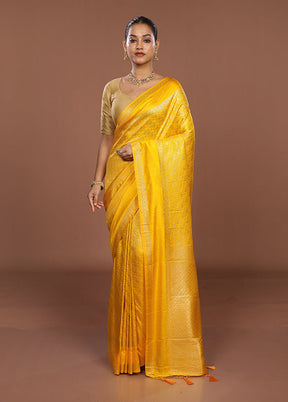 Yellow Dupion Silk Saree With Blouse Piece
