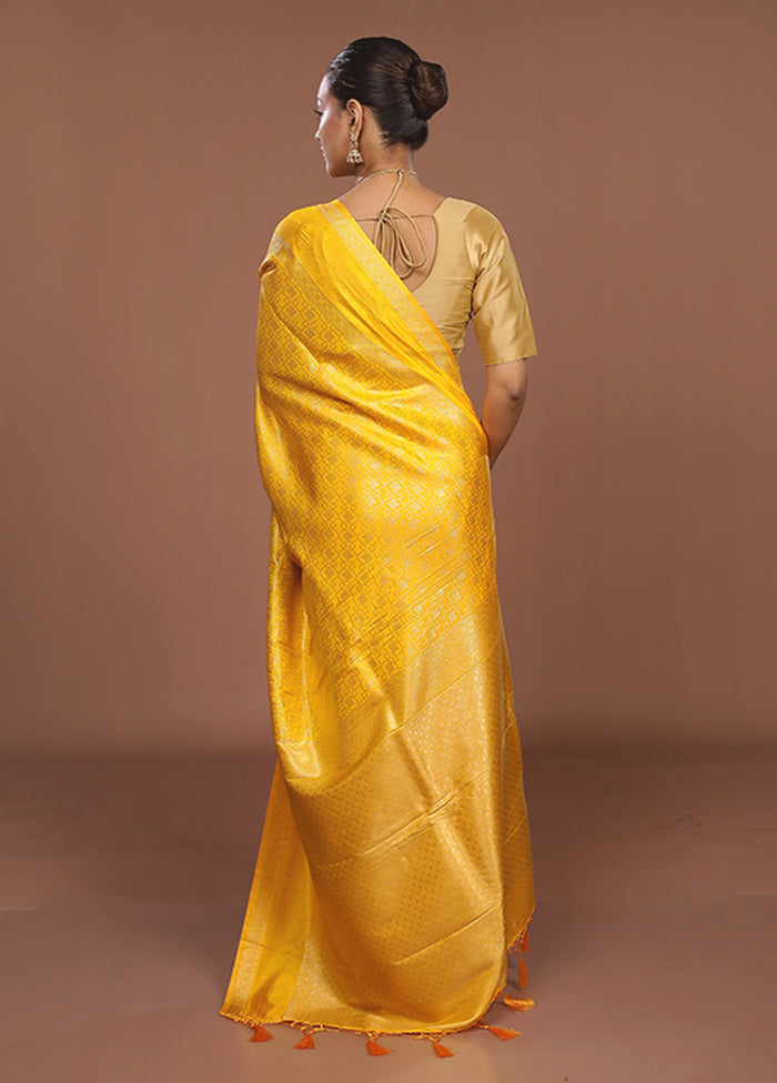 Yellow Dupion Silk Saree With Blouse Piece