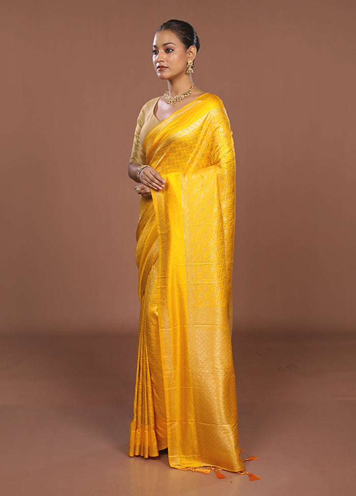 Yellow Dupion Silk Saree With Blouse Piece