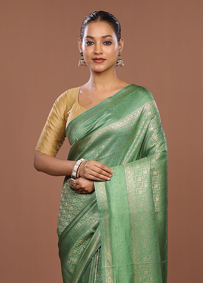 Green Dupion Silk Saree With Blouse Piece