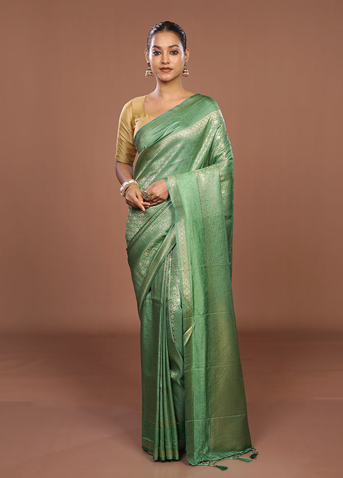 Green Dupion Silk Saree With Blouse Piece