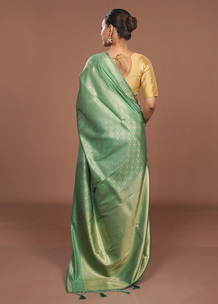 Green Dupion Silk Saree With Blouse Piece