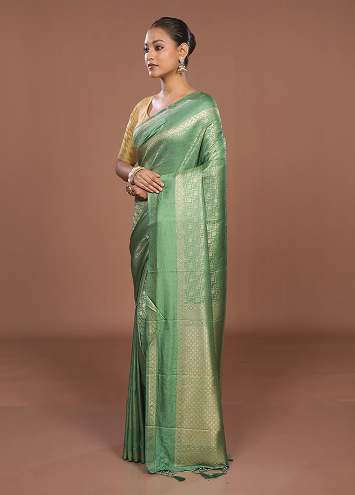 Green Dupion Silk Saree With Blouse Piece