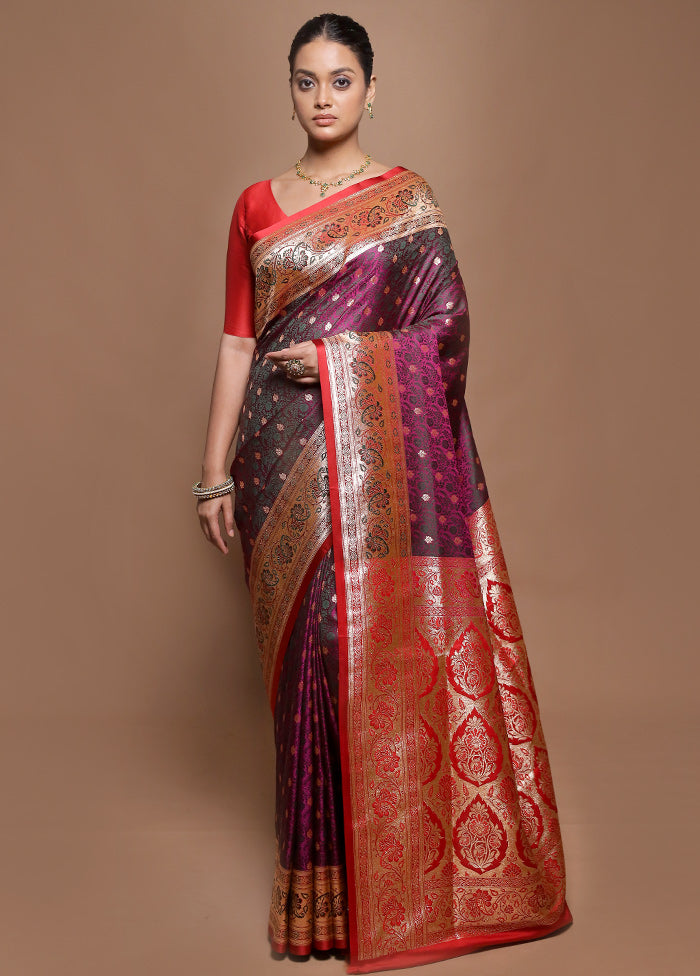 Purple Tanchoi Silk Saree With Blouse Piece