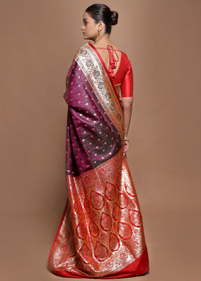 Purple Tanchoi Silk Saree With Blouse Piece