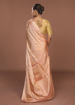 Peach Jamewar Silk Saree With Blouse Piece