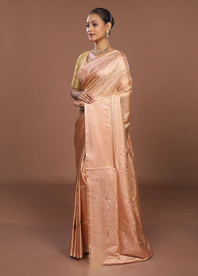 Peach Jamewar Silk Saree With Blouse Piece
