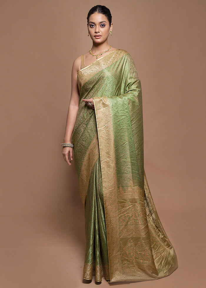 Green Jamewar Silk Saree With Blouse Piece