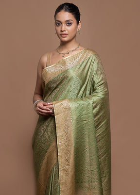Green Jamewar Silk Saree With Blouse Piece