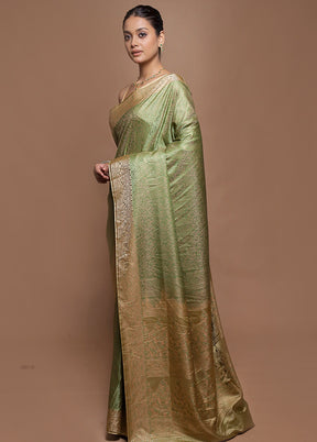 Green Jamewar Silk Saree With Blouse Piece