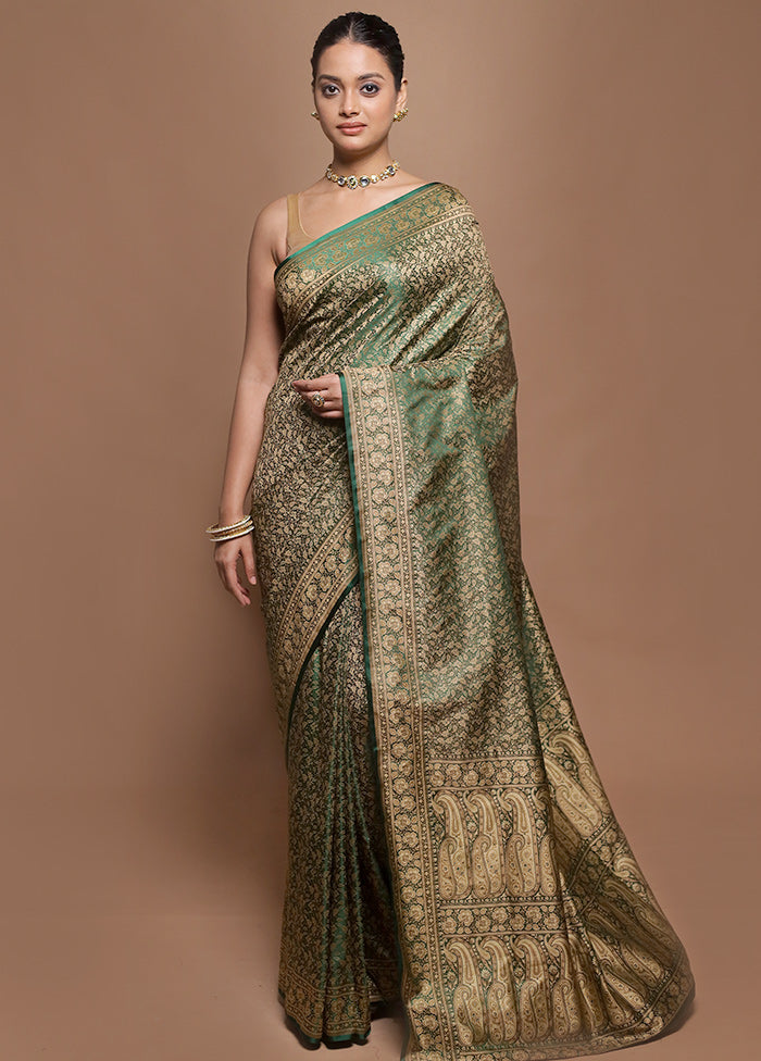 Green Jamewar Silk Saree With Blouse Piece