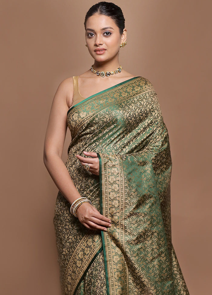 Green Jamewar Silk Saree With Blouse Piece