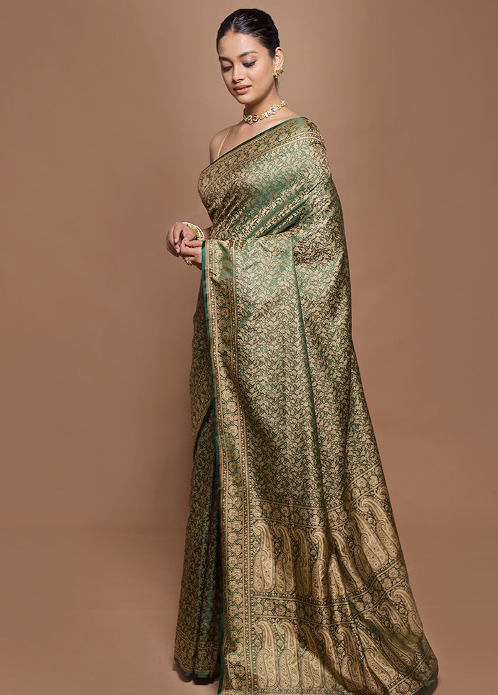 Green Jamewar Silk Saree With Blouse Piece