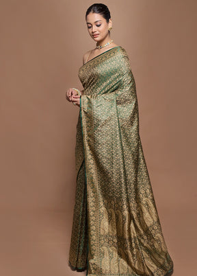 Green Jamewar Silk Saree With Blouse Piece