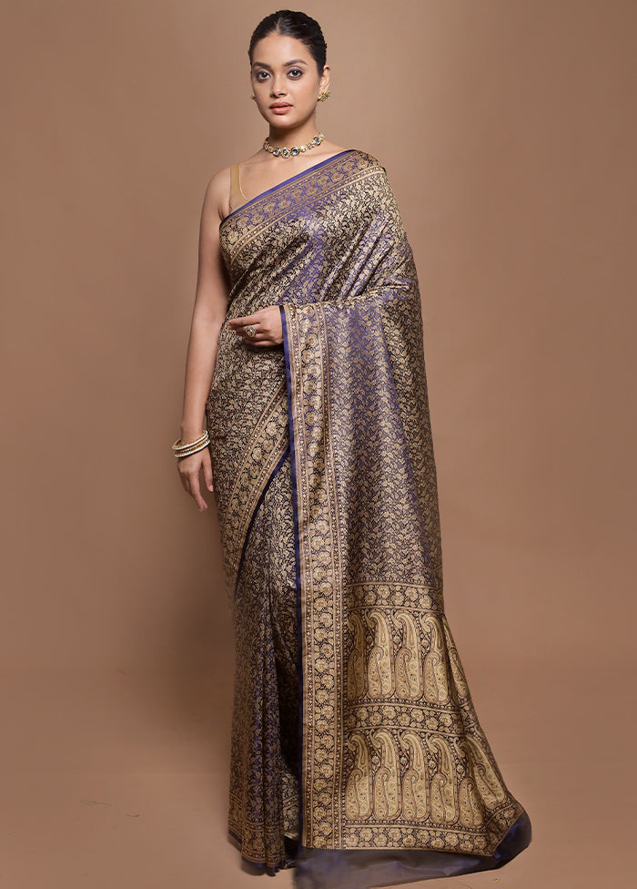 Blue Jamewar Silk Saree With Blouse Piece
