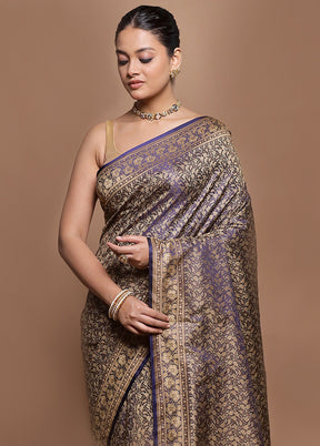 Blue Jamewar Silk Saree With Blouse Piece