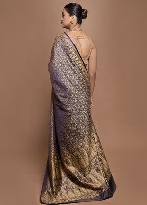 Blue Jamewar Silk Saree With Blouse Piece