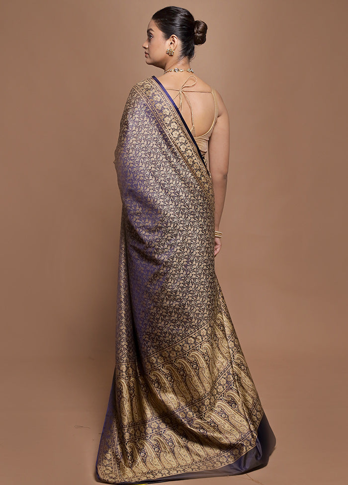 Blue Jamewar Silk Saree With Blouse Piece