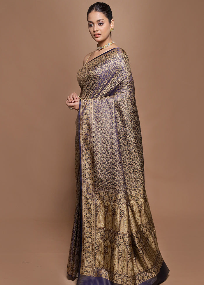 Blue Jamewar Silk Saree With Blouse Piece