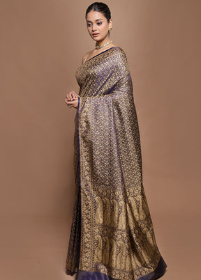 Blue Jamewar Silk Saree With Blouse Piece