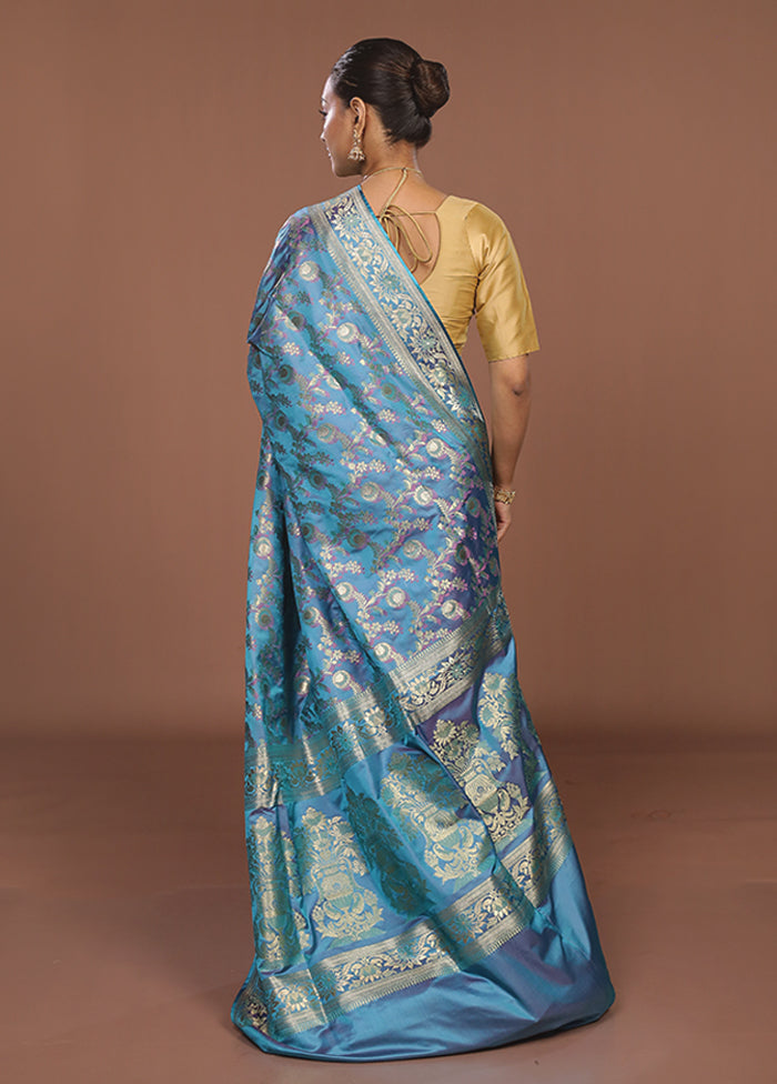 Blue Tanchoi Silk Saree With Blouse Piece