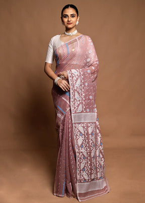 Cream Tant Jamdani Saree Without Blouse Piece