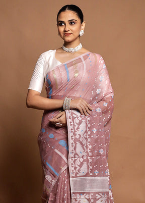 Cream Tant Jamdani Saree Without Blouse Piece