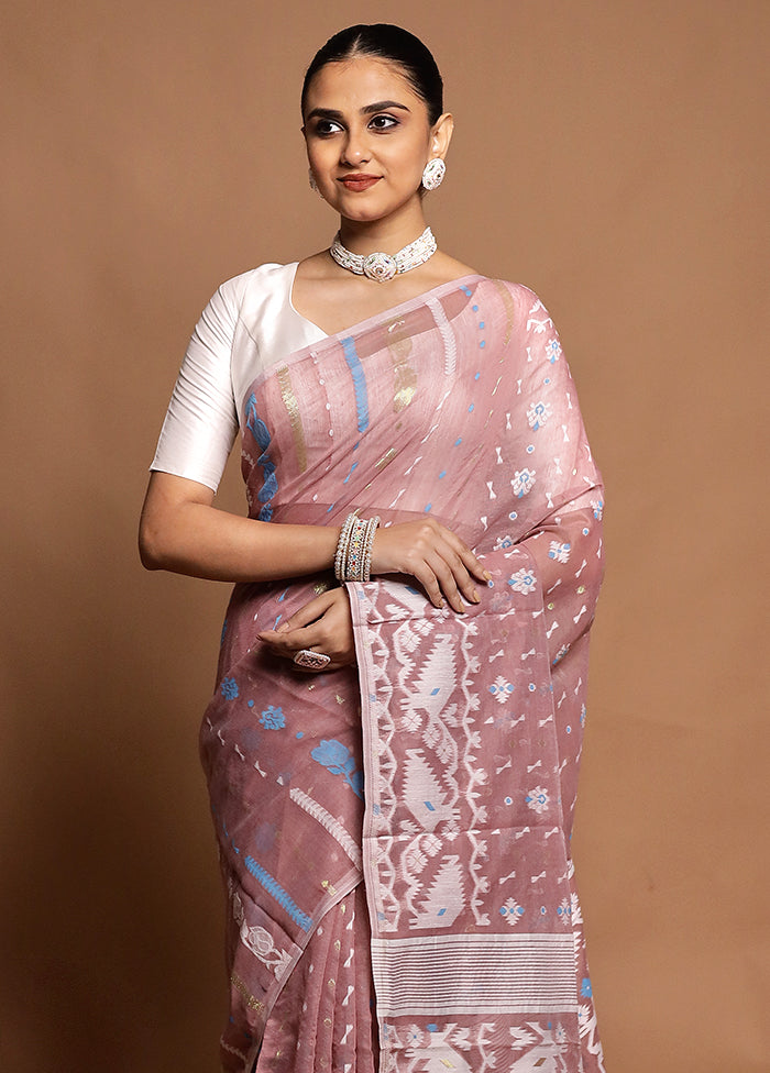 Cream Tant Jamdani Saree Without Blouse Piece