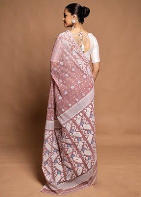 Cream Tant Jamdani Saree Without Blouse Piece