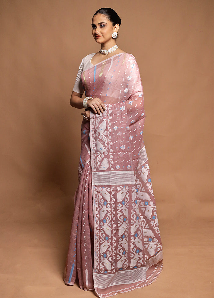 Cream Tant Jamdani Saree Without Blouse Piece