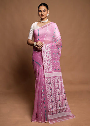 Purple Tant Jamdani Saree Without Blouse Piece