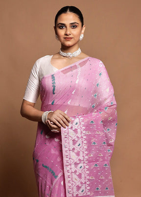 Purple Tant Jamdani Saree Without Blouse Piece