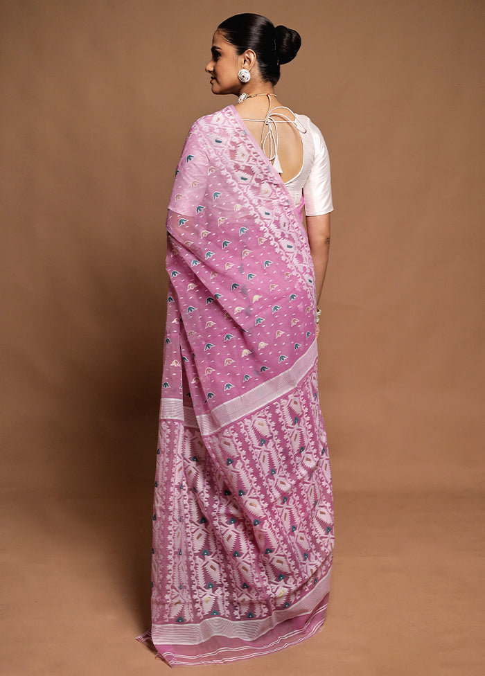 Purple Tant Jamdani Saree Without Blouse Piece